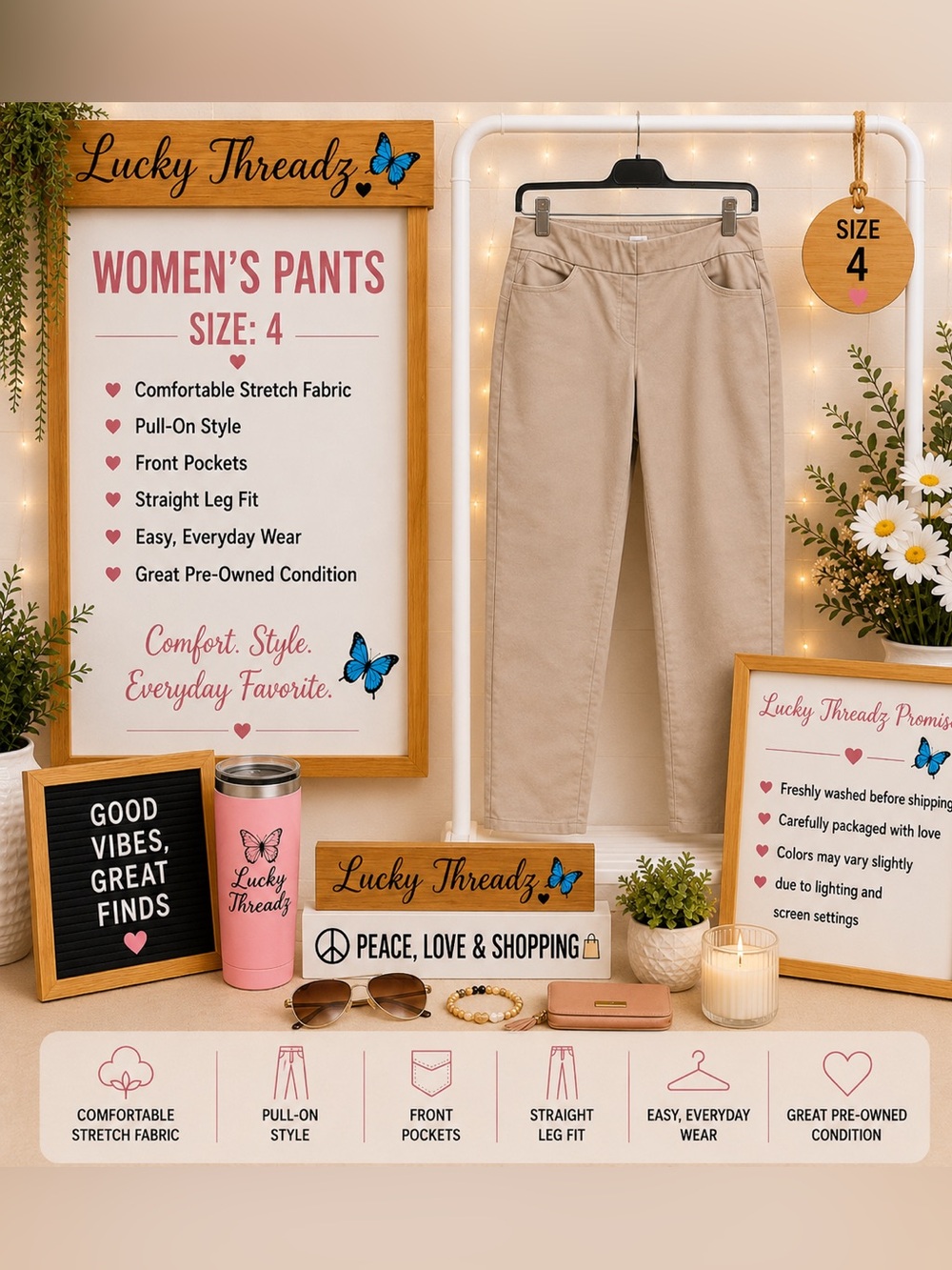Briggs New York Khaki Pull-On Stretch Pants Straight Leg Women’s Size 4